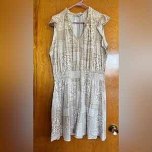 NWOT LOFT Cream and White Patterned Mini Dress